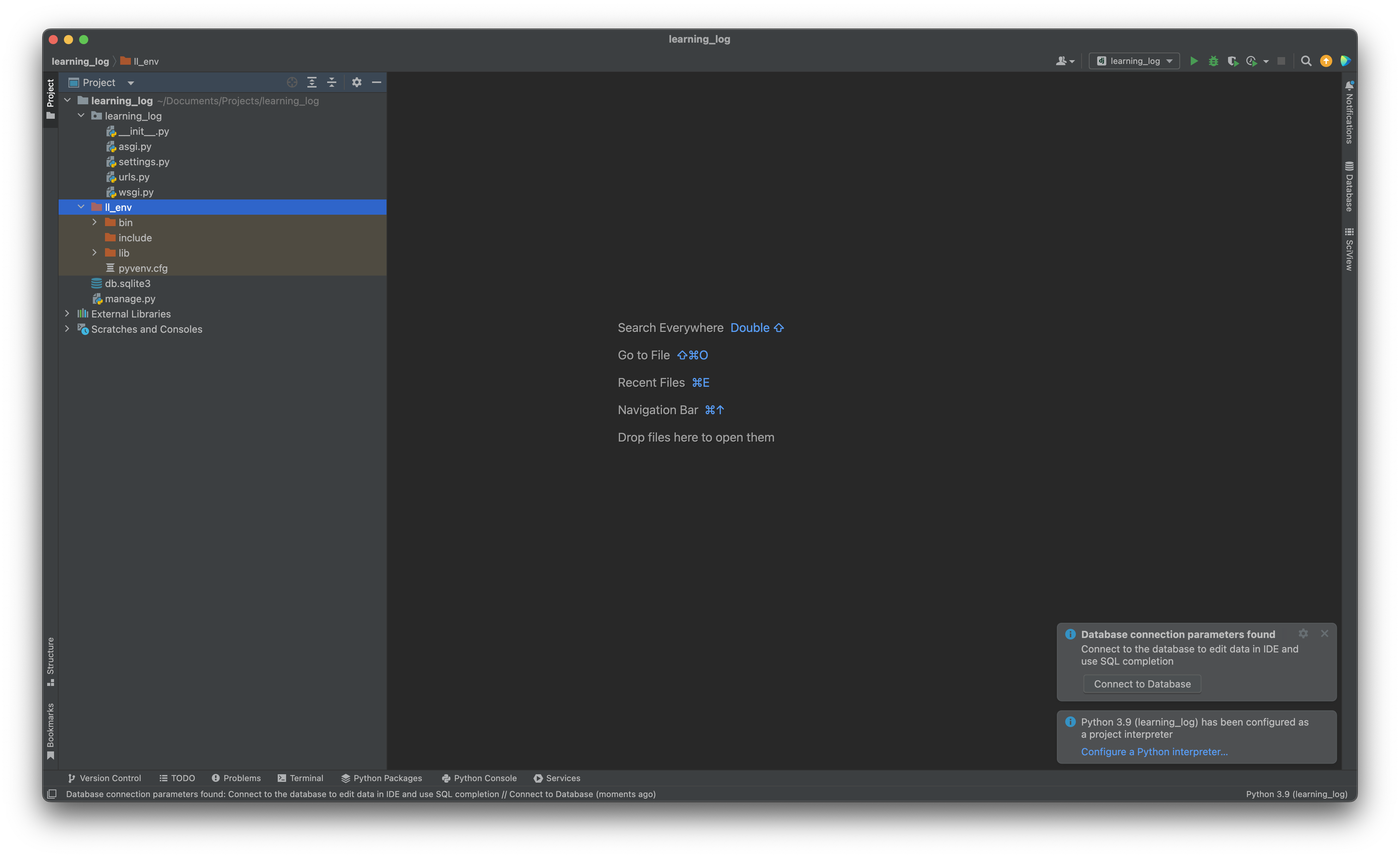 Открытие проекта в PyCharm